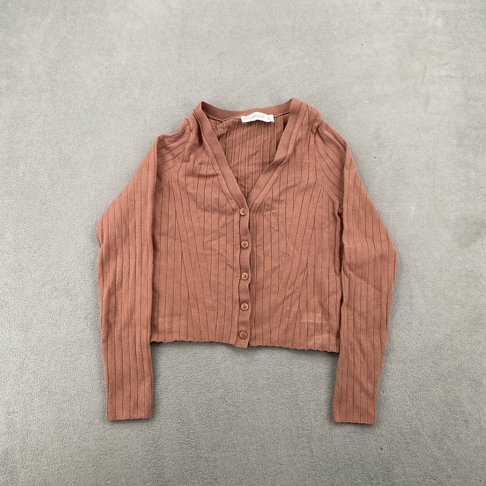 Abercrombie & Fitch Soft AF Collection Ribbed V-Neck Cardigan Brown XS 150S0774